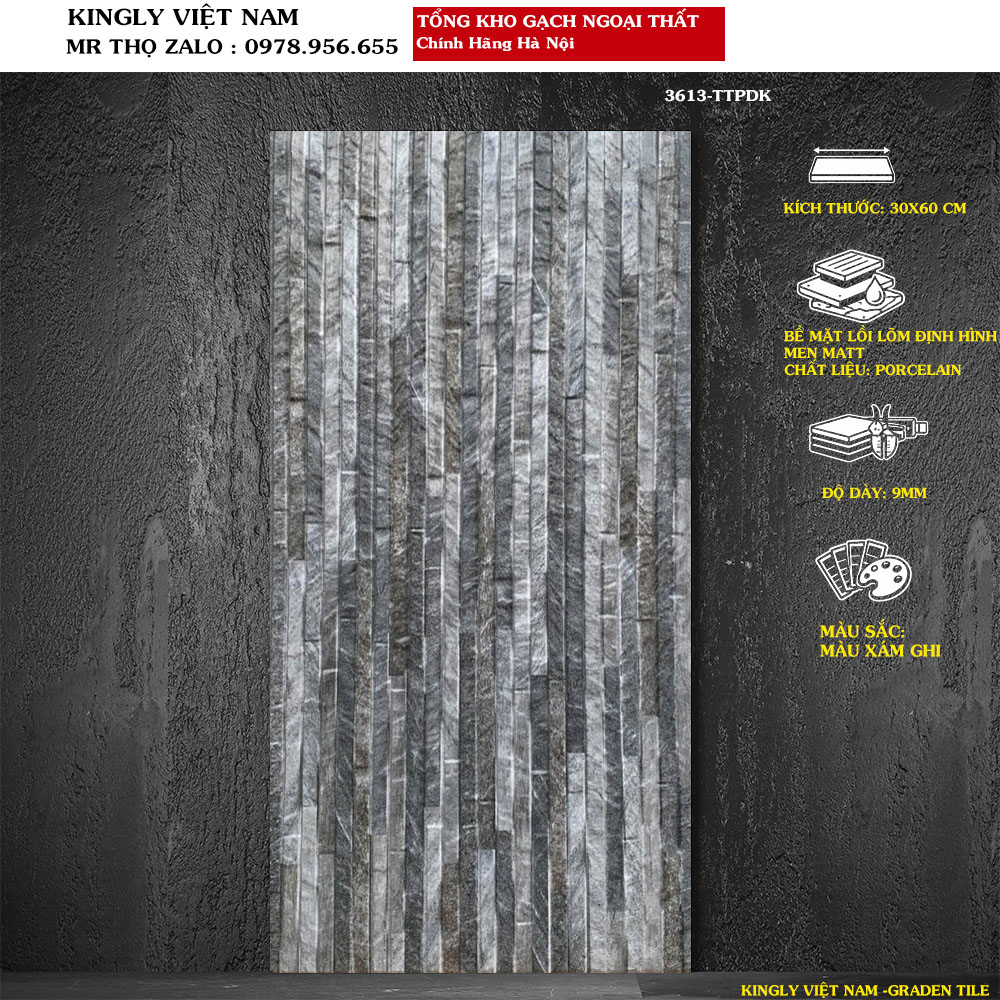 Gạch ốp tường giả đá 30x60 cm 3613